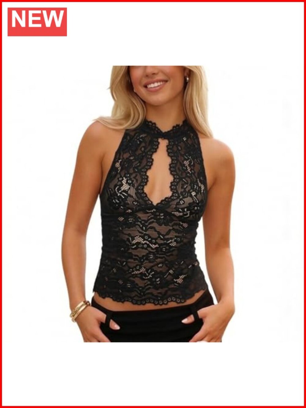 Women Y2K Lace Tank Top Mesh Sheer Sleeveless Floral Cami
